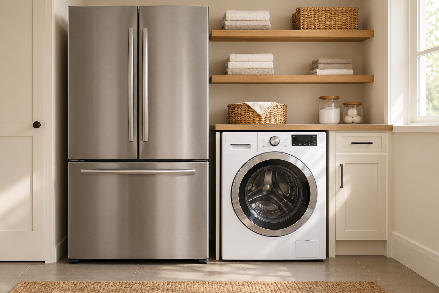 Refrigeradora y lavadora en un ambiente doméstico